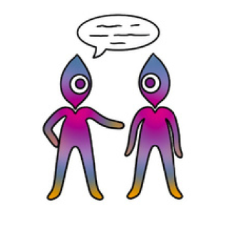Illustratie van twee figuren die met elkaar in gesprek zijn