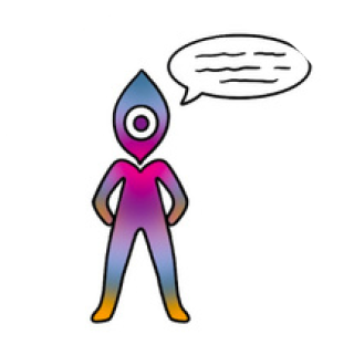 Illustratie van een rustig staand figuur met een tekstwolk